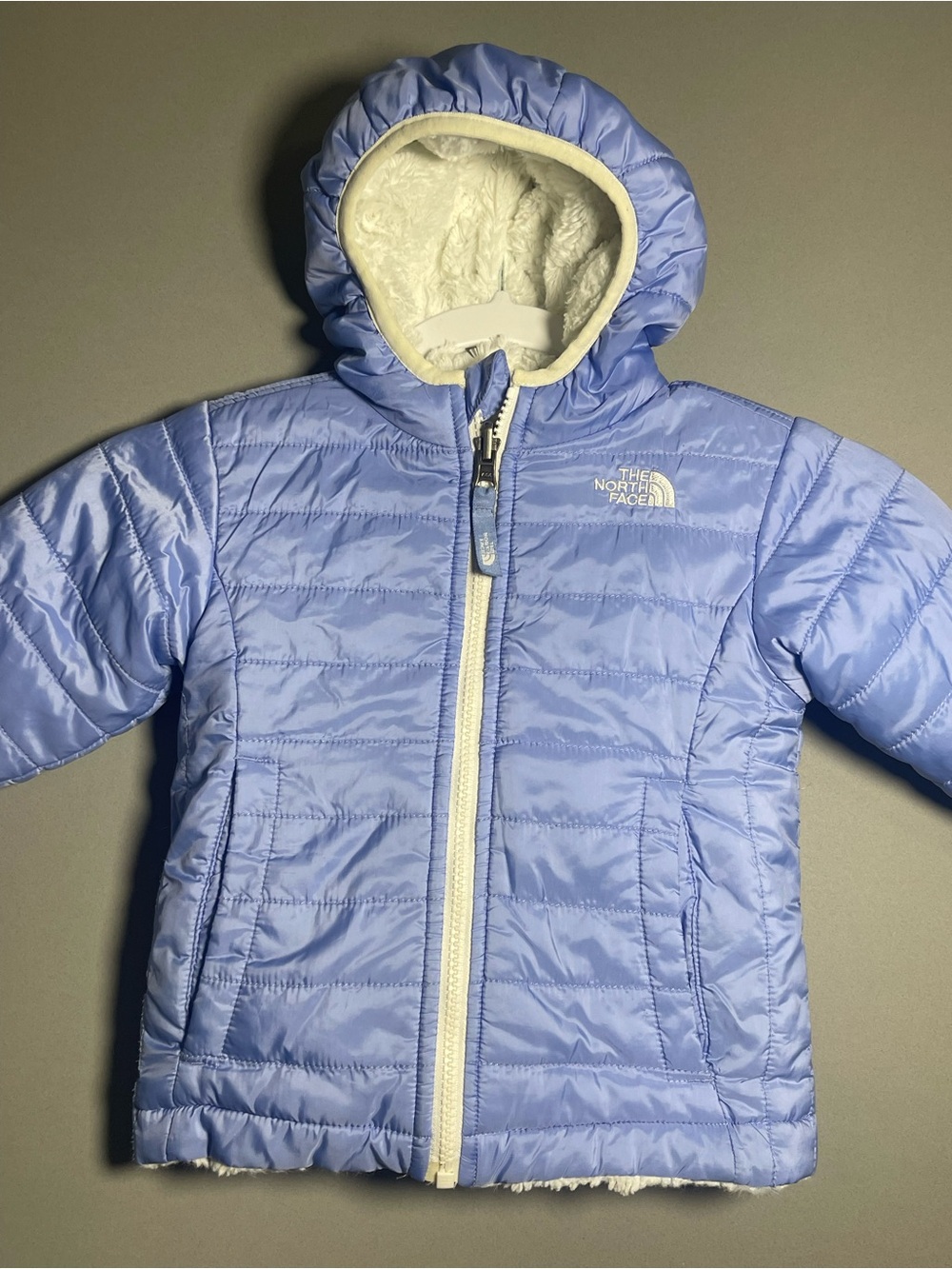 The North Face Toddler 2T Reversible Blue Puffer Sherpa Fleece Jacket